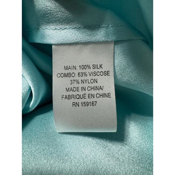 Milly Aqua Blue Silk V-Neck Blouse Small - Picture 3 of 4